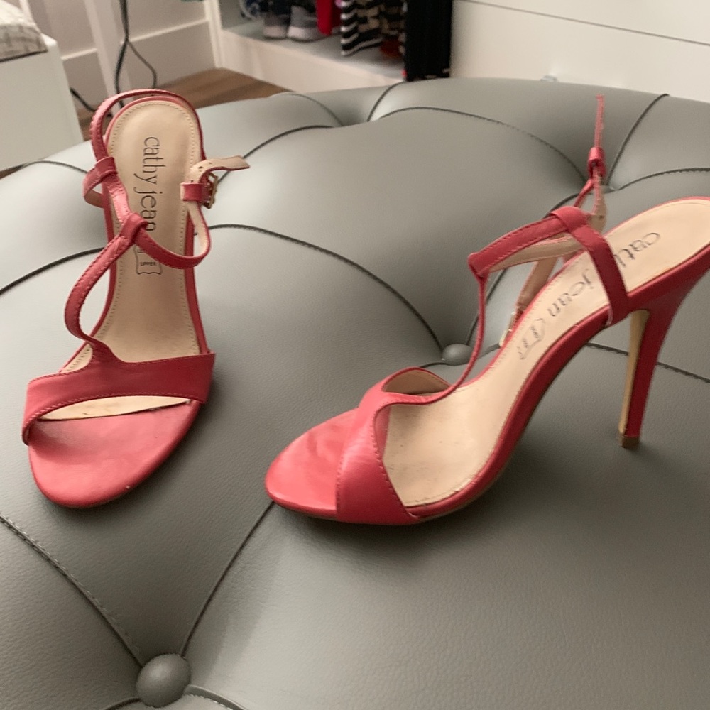 Cathy Jean open toe pink heels
